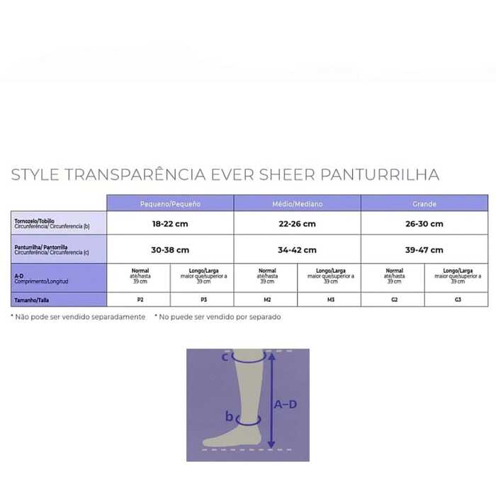 Meia De Compressão Transparência - Sigvaris 20-30 mmHg (Média Compressão) Ever Sheer - Panturrilha 3/4 - Ponteira Aberta