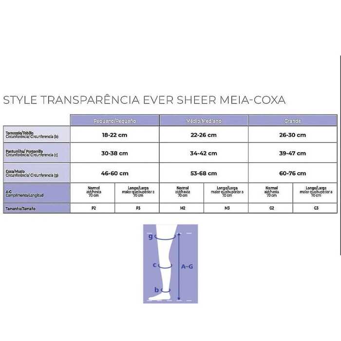Meia De Compressão Transparência - Sigvaris 20-30 mmHg (Média Compressão) Ever Sheer - Meia Coxa 7/8 - Ponteira Aberta