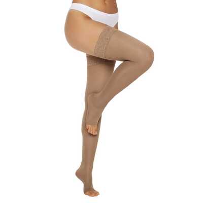 Meia De Compressão - Kendall 18-21 mmHg (Média Compressão) Ultra Pro - Meia Coxa 7/8 Com Silicone - Ponteira Aberta