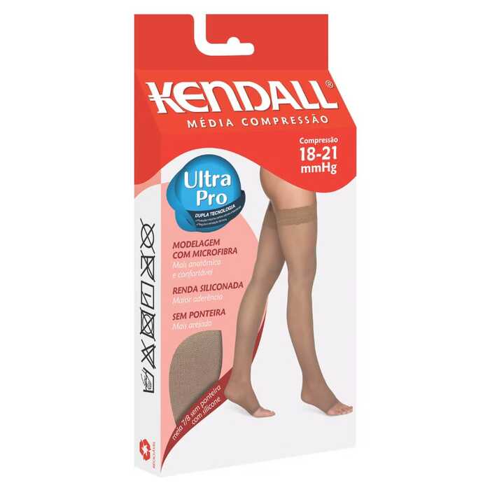 Meia De Compressão - Kendall 18-21 mmHg (Média Compressão) Ultra Pro - Meia Coxa 7/8 Com Silicone - Ponteira Aberta