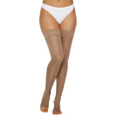 Meia De Compressão - Kendall 18-21 mmHg (Média Compressão) Ultra Pro - Meia Coxa 7/8 Com Silicone - Ponteira Aberta