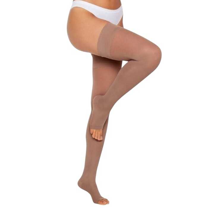 Meia De Compressão - Kendall 20-30 mmHg (Alta Compressão) Ultra Pro - Meia Coxa 7/8 Com Silicone - Ponteira Aberta