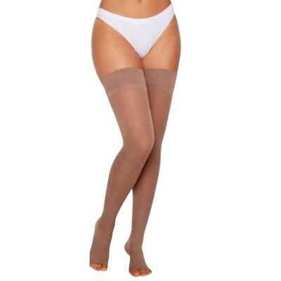 Meia De Compressão - Kendall 20-30 mmHg (Alta Compressão) Ultra Pro - Meia Coxa 7/8 Com Silicone - Ponteira Aberta