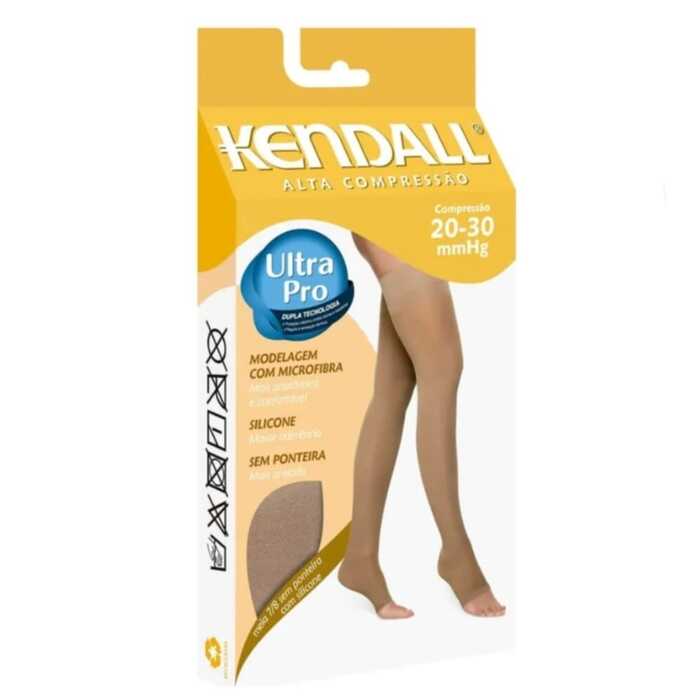 Meia De Compressão - Kendall 20-30 mmHg (Alta Compressão) Ultra Pro - Meia Coxa 7/8 Com Silicone - Ponteira Aberta