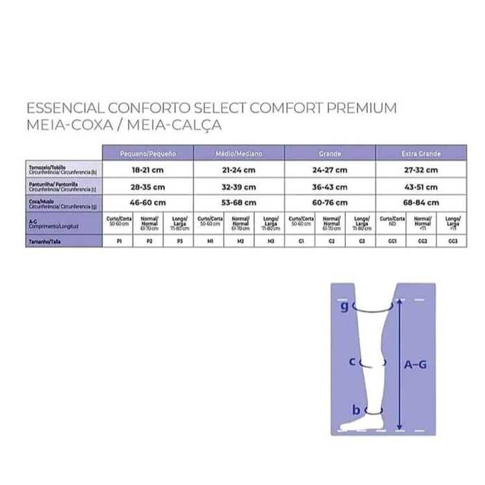 Meia Calça De Compressão  - Sigvaris 30-40 mmHg (Alta Compressão) Select Comfort Premium - Ponteira Aberta