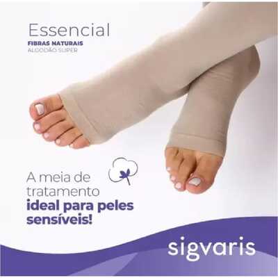 Meia De Compressão - Sigvaris 30-40 mmHg (Alta Compressão) Essencial Fibras Naturais Algodão Super - Panturrilha 3/4 - Ponteira Aberta