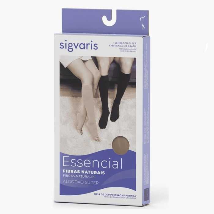 Meia De Compressão - Sigvaris 30-40 mmHg (Alta Compressão) Essencial Fibras Naturais Algodão Super - Panturrilha 3/4 - Ponteira Aberta