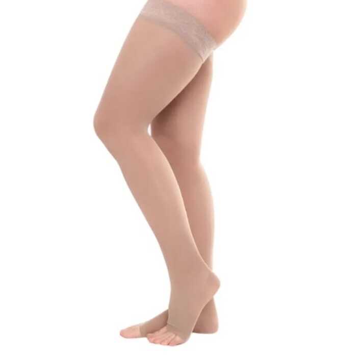 Meia De Compressão - Sigvaris 15-20 mmHg (Suave Compressão) Style Prevenção Audace Transparência - Meia Coxa 7/8 - Ponteira Aberta