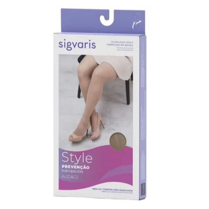 Meia De Compressão - Sigvaris 15-20 mmHg (Suave Compressão) Style Prevenção Audace Transparência - Meia Coxa 7/8 - Ponteira Aberta