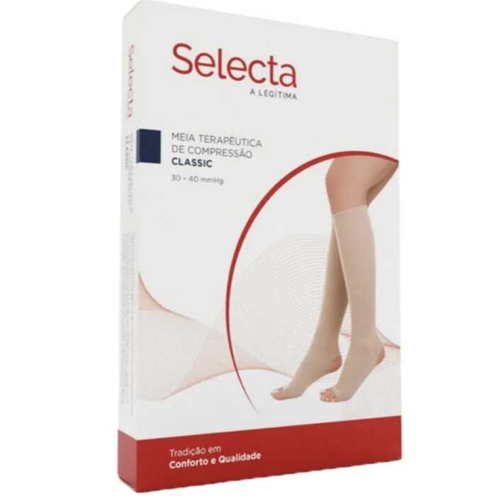 Meia De Compressão Classic - Selecta 30-40 mmHg (Alta Compressão) - Algodão - Curta - Panturrilha 3/4 - Pé Aberto