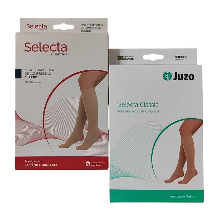 Meia De Compressão Classic - Selecta 30-40 mmHg (Alta Compressão) - Algodão - Longa/Normal - Panturrilha 3/4 - Pé Aberto