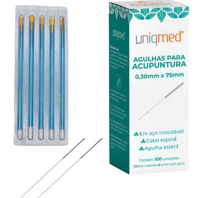 Agulhas Para Acupuntura 0,30mm x 75mm (100 unidades) - Uniqmed