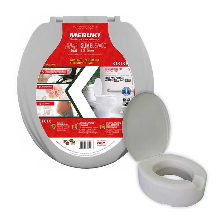 Assento Sanitário Oval Slim Elevado 13,5cm - Mebuki