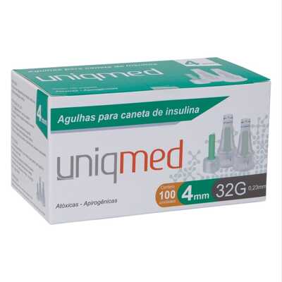 Agulhas Para Caneta De Insulina 4mm 32G 0,23mm (100 unidades) - Uniqmed 