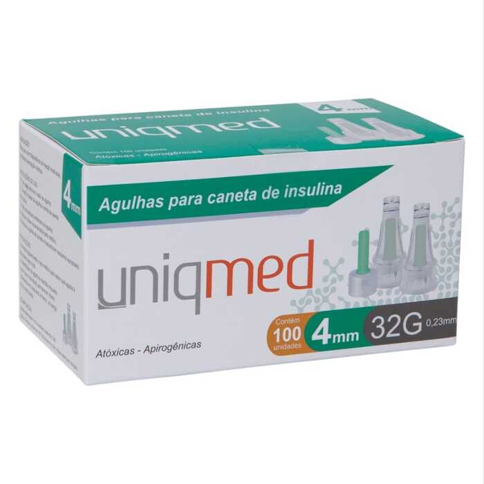 Agulhas Para Caneta De Insulina 4mm 32G 0,23mm (100 unidades) - Uniqmed 