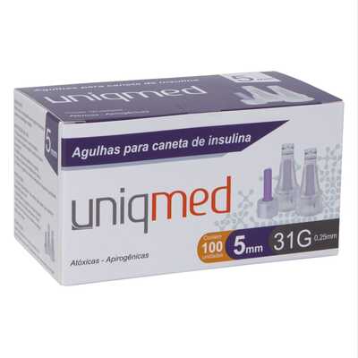 Agulhas Para Caneta De Insulina 5mm 31G 0,25mm (100 unidades) - Uniqmed 