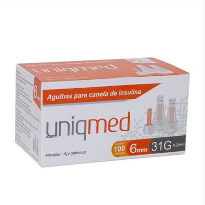 Agulhas Para Caneta De Insulina 6mm 31G 0,25mm (100 unidades) - Uniqmed