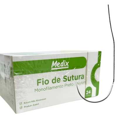 Fio De Sutura Nylon Preto USP 1 Agulha 3/8 30mm (24 unidades) - Medix 