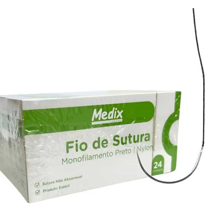 Fio De Sutura Nylon Preto USP 1 Agulha 3/8 30mm (24 unidades) - Medix 