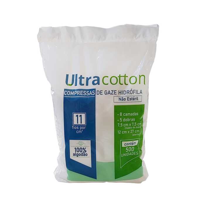 Compressas De Gaze Hidrófila Não Estéril 500 unidades - Ultra Cotton 